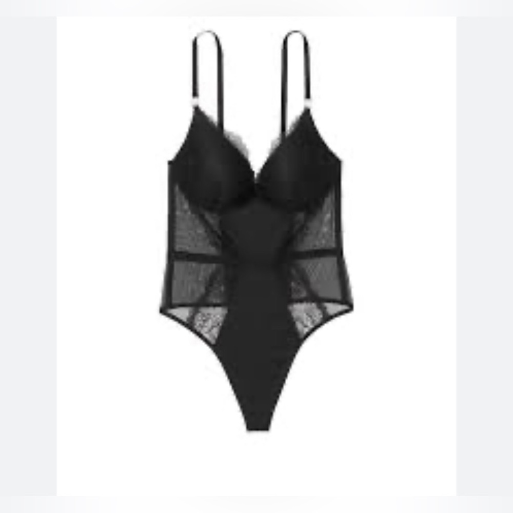 M Victoria’s Secret Very Sexy Bombshell Add 2 Cups Bra Black Lace Teddy fo…